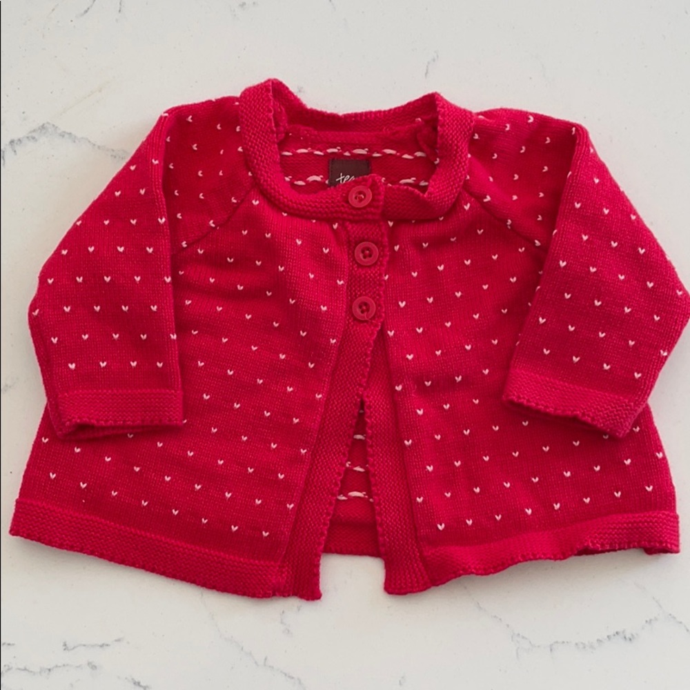 Tea red knit sweater with white hearts